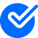 White check mark inside a blue circle.